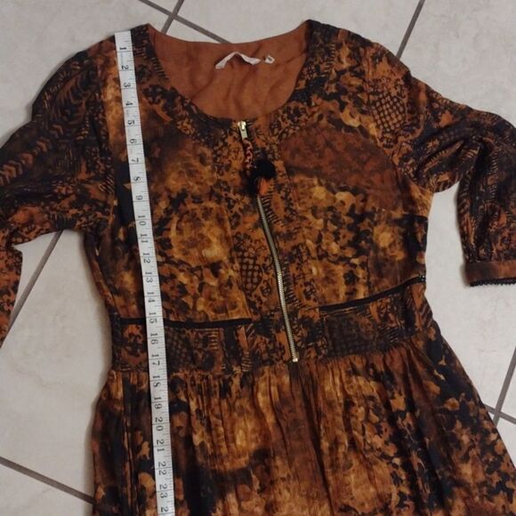 Soft Surroundings Venetian Midi Dress orange black zip top 3/4 sleeve fall 12 - Picture 8 of 12